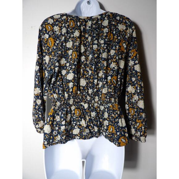 Universal Threads Top Blouse Boho Large Floral Teal Beige Coquette Ruffle - Picture 4 of 13